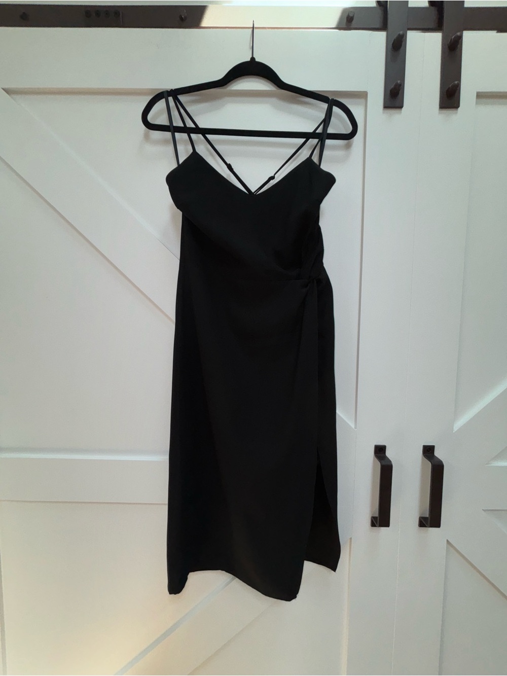 Lulu's Black Midi Slip Dress with Strappy Crossback
